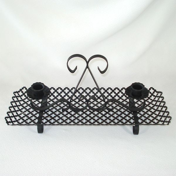 Black Metal Mesh Mid Century Double Candle Holder Tray #3