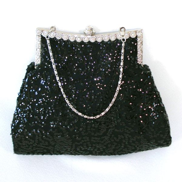 Black Sequin Rhinestones Evening Handbag Purse