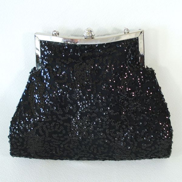 Black Sequin Rhinestones Evening Handbag Purse #2