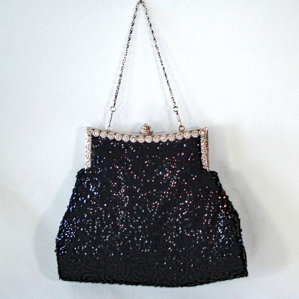 Black Sequin Rhinestones Evening Handbag Purse #3