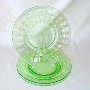 2 Hocking Green Block Optic 8 Inch Depression Glass Plates Plus Bonus