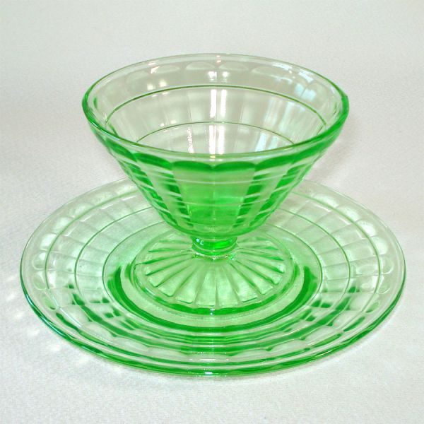 Hocking Green Depression Glass Sherbet and Underplate #2