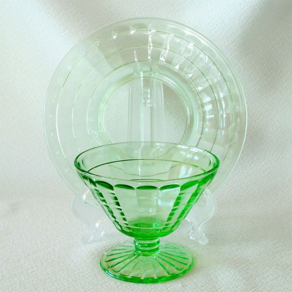 Hocking Green Depression Glass Sherbet and Underplate #3