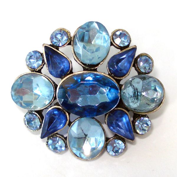 Light and Dark Blue Faceted Rhinestone Brooch 1950s