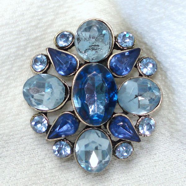 Light and Dark Blue Faceted Rhinestone Brooch 1950s #2