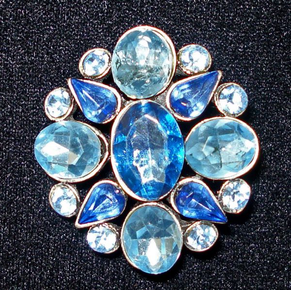 Light and Dark Blue Faceted Rhinestone Brooch 1950s #3