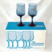 Libbey Connoisseur Dusky Blue Wine Goblets 8 Mint in Box