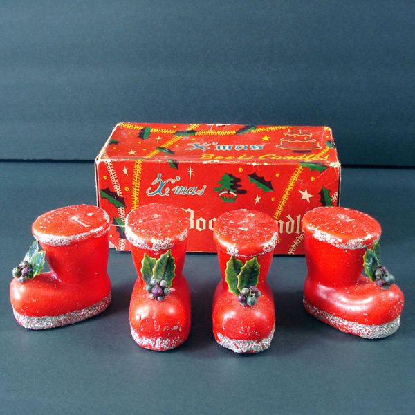 Box Santa Boots Christmas Candles With Holly, Beads #3