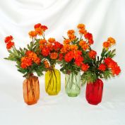 4 Colorful Glass Bottle Vases Silk Orange Mums