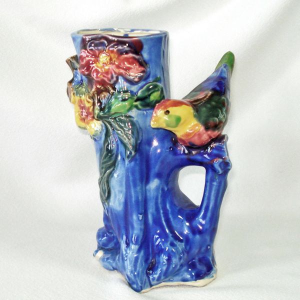 Bird on Flowered Tree Stump Pottery Vase Planter #1