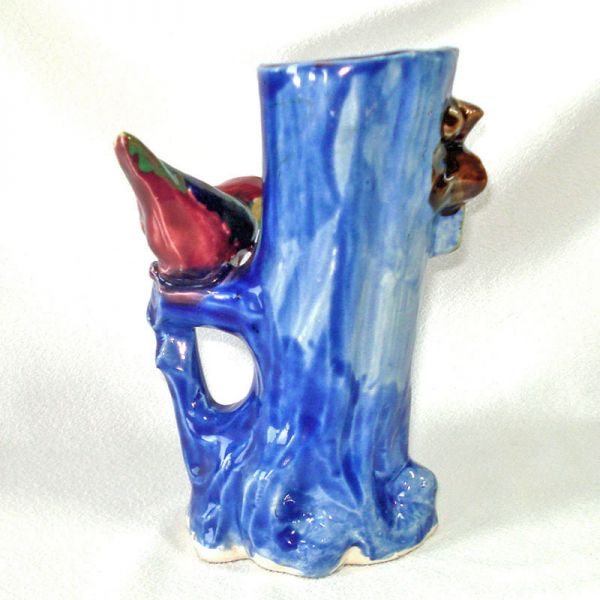 Bird on Flowered Tree Stump Pottery Vase Planter #3