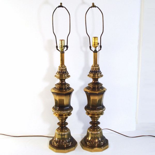 Mid Century Solid Brass 36 Inch Table Lamps Pair