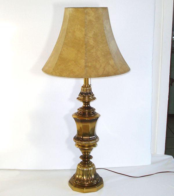 Mid Century Solid Brass 36 Inch Table Lamps Pair #5