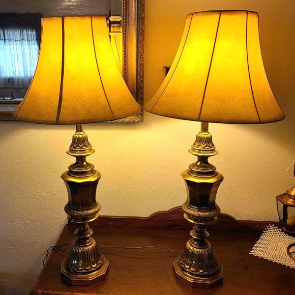 Mid Century Solid Brass 36 Inch Table Lamps Pair #7