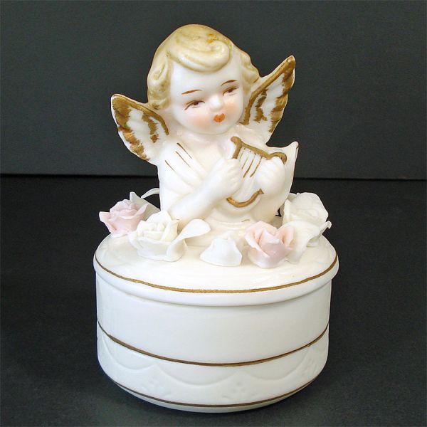 Porcelain Bisque Figural Angel Trinket Box