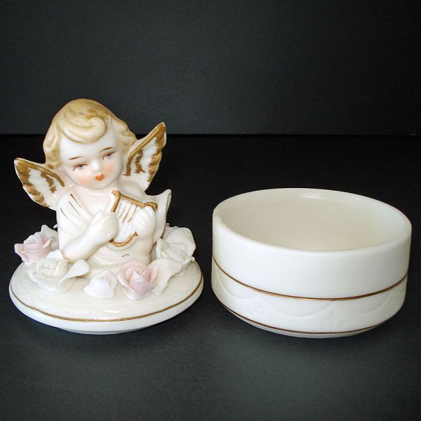 Porcelain Bisque Figural Angel Trinket Box #3