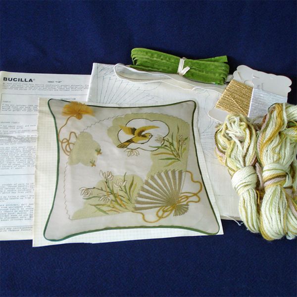 Bucilla Fan Crewel Embroidery Pillow Kit 1970s #2