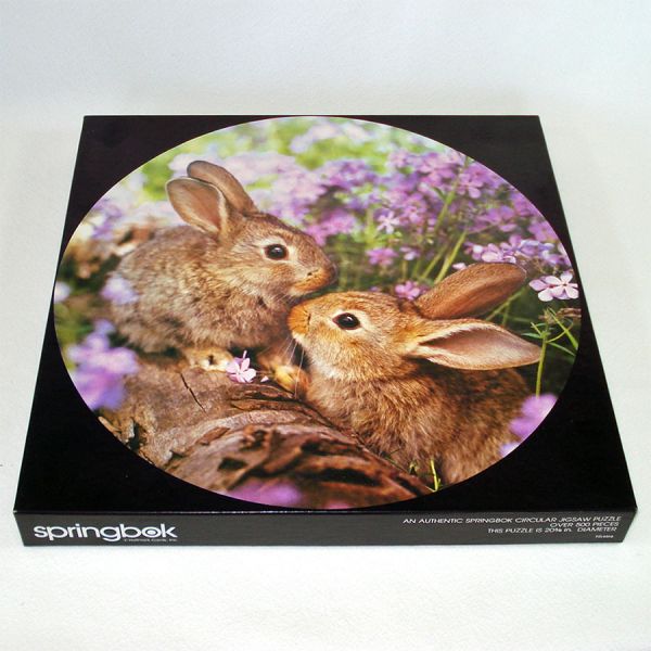 Woodland Friends Bunnies Springbok Round Jigsaw Puzzle #1