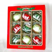 Radko Shiny Brite Box Stencil Scene Glass Christmas Ornaments