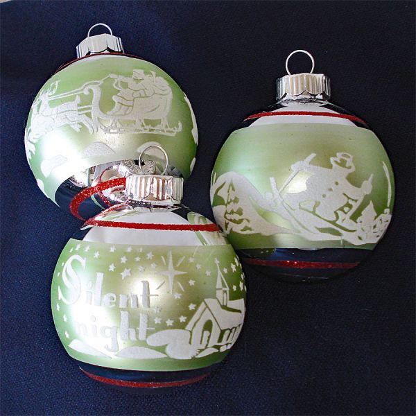 Radko Shiny Brite Box Stencil Scene Glass Christmas Ornaments #3