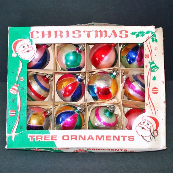 Box 1950s Poland Decorated Glass Christmas Ornaments