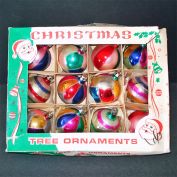 Box 1950s Poland Decorated Glass Christmas Ornaments