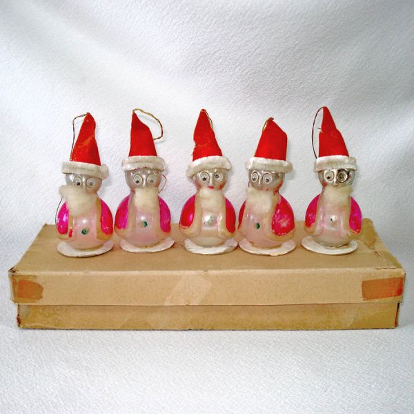 Box Whimsy Santa Glass Chenille Christmas Ornaments