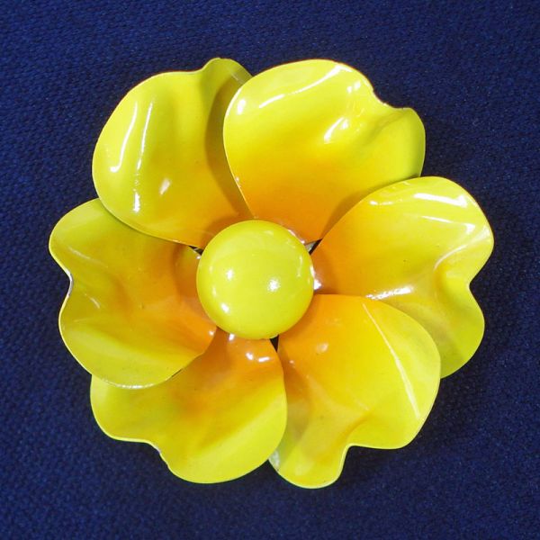 Big Bright Yellow Flower Power 1960s Enamel Pin Brooch #1