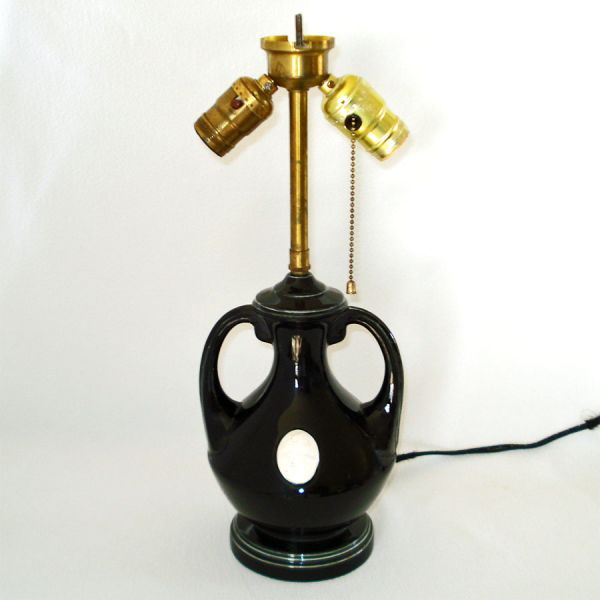 Black Urn Double Socket Table Lamp Base With Cameos