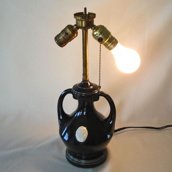 Black Urn Double Socket Table Lamp Base With Cameos #6