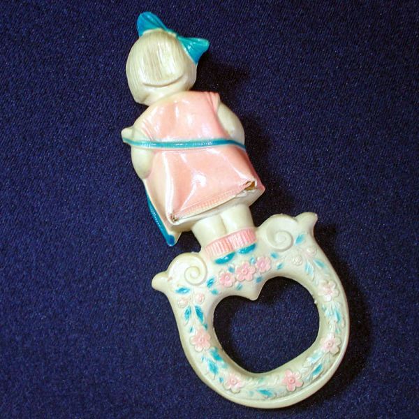 Antique Viscoloid Celluloid Little Girl Baby Rattle #2