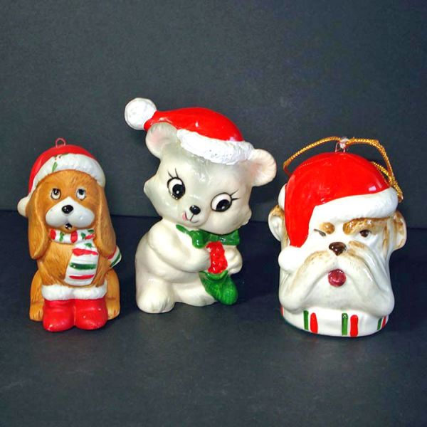 12 Ceramic Christmas Ornaments, Bells, Figures - Dogs, Angels, More #2