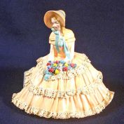 Realistic Chalkware Figurine Victorian Sunbonnet Lady Lace Dress