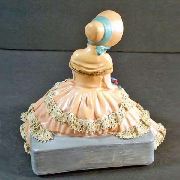 Realistic Chalkware Figurine Victorian Sunbonnet Lady Lace Dress #3
