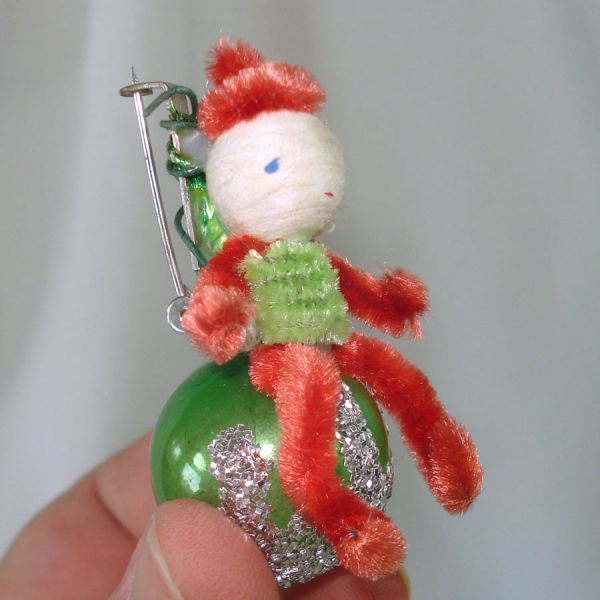 Christmas Elf Chenille Glass 1950s Corsage Pin #2