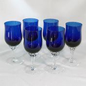Colony Saturn Indiana Cobalt Blue 6 Wine Goblets