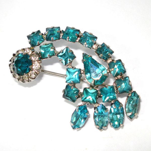 Turquoise Rhinestone Comet Shooting Star Brooch Earrings Set #2