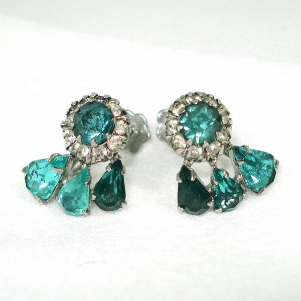 Turquoise Rhinestone Comet Shooting Star Brooch Earrings Set #3