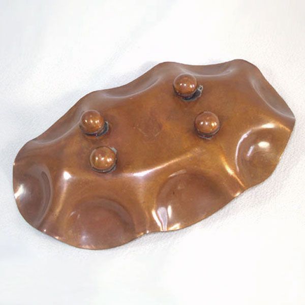 Biomorphic Scalloped Copper Bubble Rim Dish With Ball Feet #3