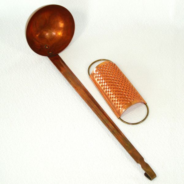 Large Solid Copper Ladle and Nutmeg Grater Kitchen Utensils