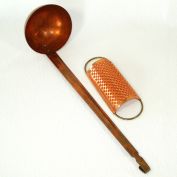 Large Solid Copper Ladle and Nutmeg Grater Kitchen Utensils