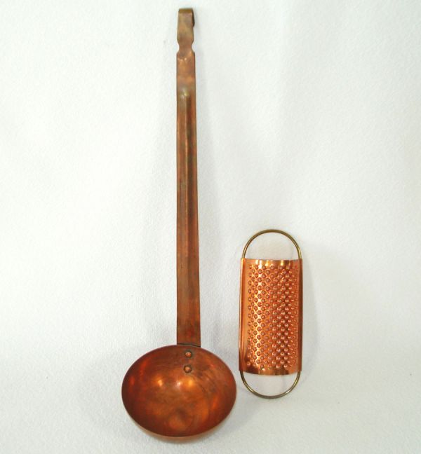 Large Solid Copper Ladle and Nutmeg Grater Kitchen Utensils #2