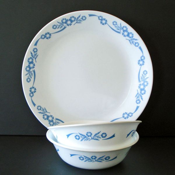Corelle Blue Cornflower Dinner Plate, 2 Bowls