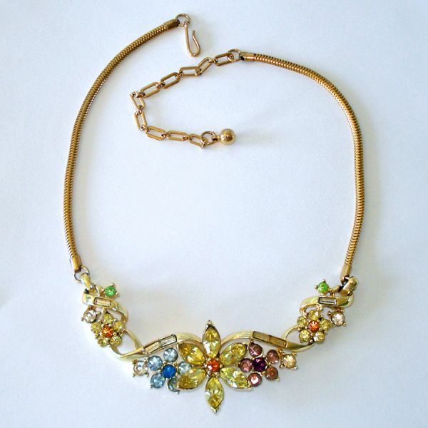 Coro Colorful Rhinestone Flower Necklace #2