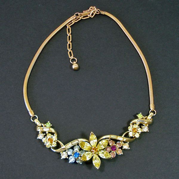 Coro Colorful Rhinestone Flower Necklace
