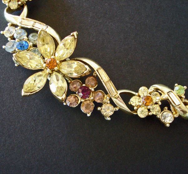 Coro Colorful Rhinestone Flower Necklace #3