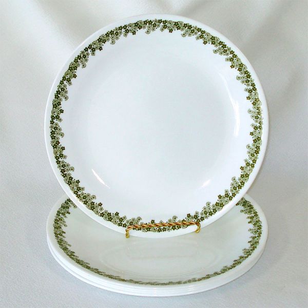 Corelle Spring Blossom Green Set 7 Plates, 5 Dinner 2 Salad Lunch