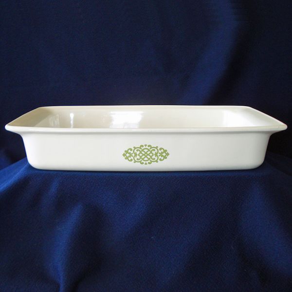 Corning Ware Green Macrame Open Roaster Pan 1973