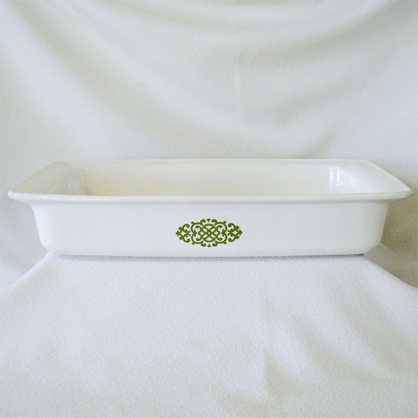 Corning Ware Green Macrame Open Roaster Pan 1973 #6