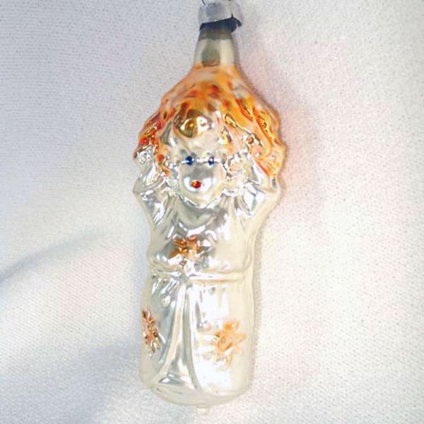 Curly Gold Haired Angel Inge Glass Christmas Ornament Mint in Box #2
